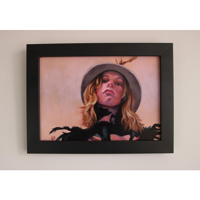 Early 21st Century Dash by Kimberly Dow | Oil on Panel Portrait of a woman wearing a hat and feathers. For Sale - Image 5 of 5