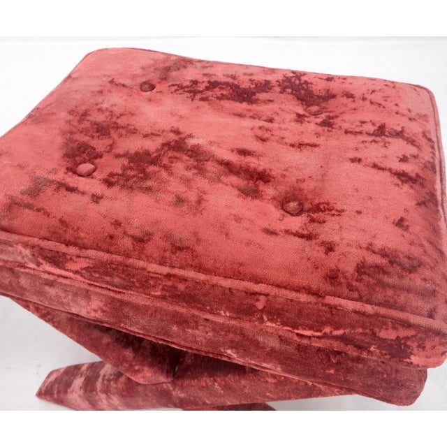 Textile Pair of Red Brick X Base Billy Baldwin Mid Century Modern Window Benches MINT! For Sale - Image 7 of 11