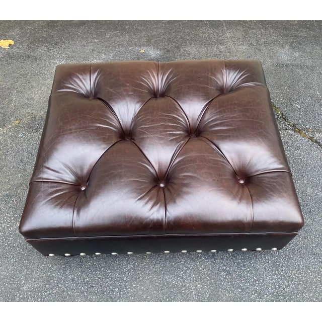 American Ralph Lauren Leather Writer’s Ottoman For Sale - Image 3 of 5