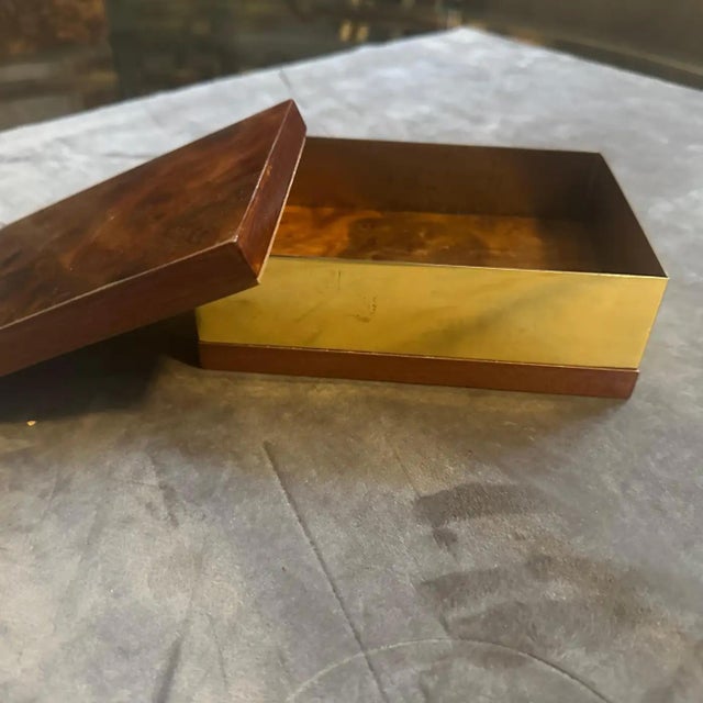 Christian Dior 1970s Mid-Century Modern Walnut Root and Gilt Metal Italian Luxury Box For Sale - Image 4 of 10