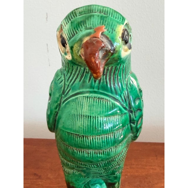 Pair Antique Chinese Green Parrots For Sale - Image 4 of 12