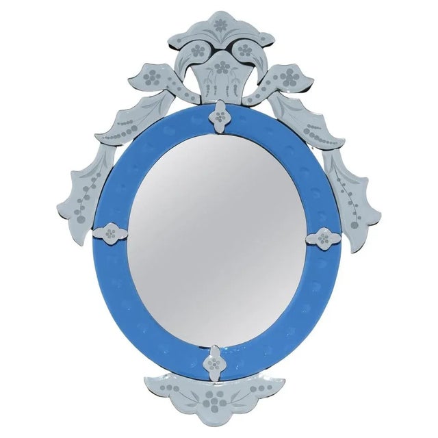 Vintage Italian Venitian Cobalt Blue Engraved Wall Mirror For Sale - Image 13 of 13