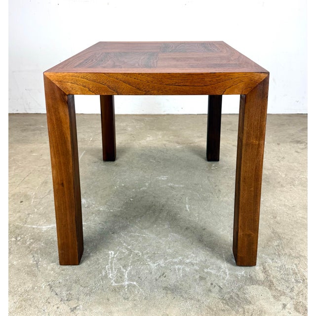 1970’s Mid Century Modern Walnut Parquet Parsons-Style Side Table by Lane For Sale - Image 9 of 12