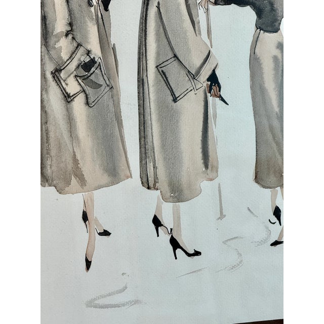 Illustration Mid 20th Century Catherine Figart Vogue Watercolor Fashion Illustration on Cowtan and Tout in Gold Frame For Sale - Image 3 of 6