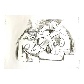 Monochromatic 1940's-1950's Nude Figures Stone Lithograph For Sale