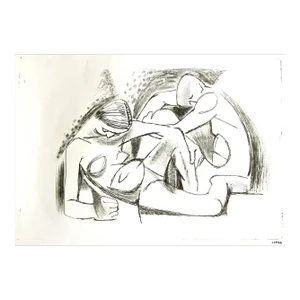 Monochromatic 1940's-1950's Nude Figures Stone Lithograph