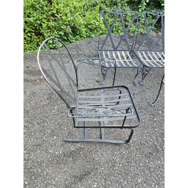 Mid 20th Century Vintage Wrought Iron Patio Seating Set by Russell Woodard, Attributed, 8 Pieces For Sale - Image 5 of 12