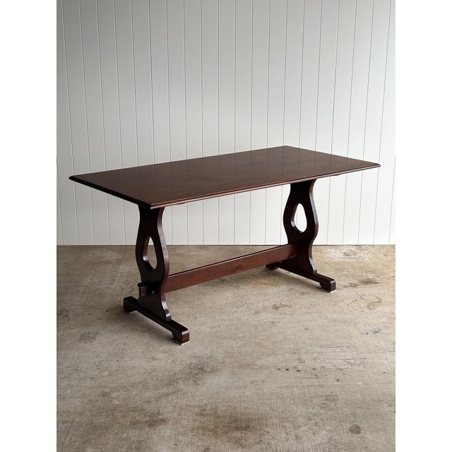 Vintage Old World Refectory Oak Trestle Dining Table For Sale In Greensboro - Image 6 of 17