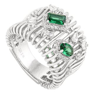 Bochic 925 Silver Green Zirconia Cocktail Wide Band Ring- Size 6 For Sale