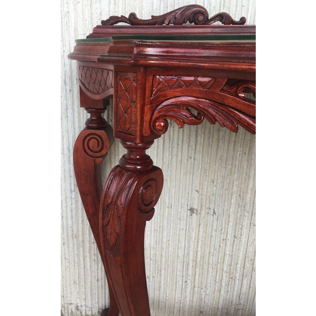 Ruby Red 20th Century Fancy Rococo Style Italian Carved Mahogany and Glass-Top Console For Sale - Image 8 of 13
