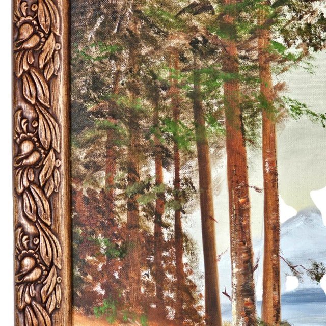 Realism Framed Mountain Lake Landscape Oil in Canvas Painting For Sale - Image 3 of 7