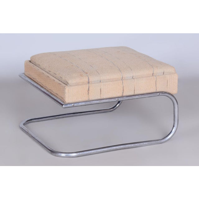 Czech Bauhaus Armchairs and Stool in Beech and Chrome in Steel, 1920s, Set of 3 For Sale - Image 9 of 12