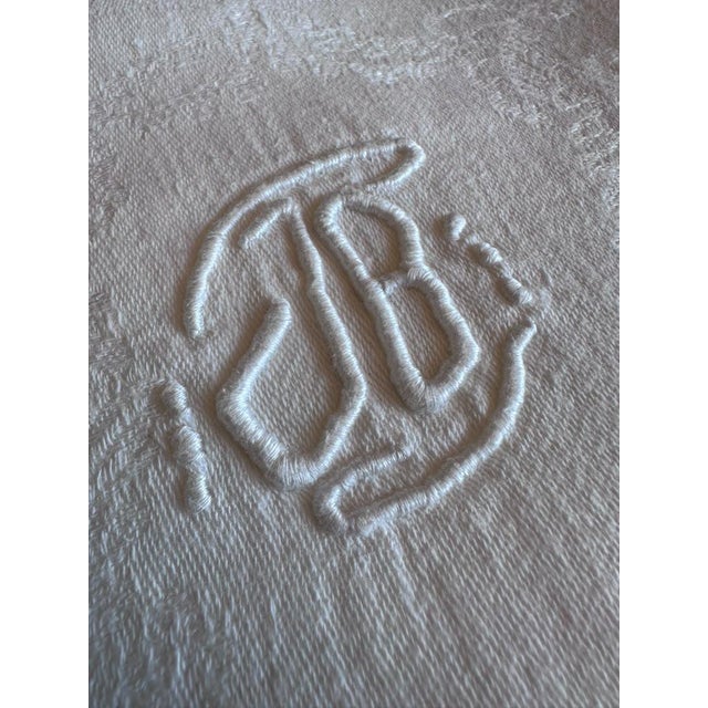 Linen Antique French Damask Linen Dinner Napkins Jb Monogram Hand Embroidered Hemstitch - Set of 7 For Sale - Image 8 of 17