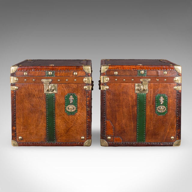 Campaign Late Vintage Pair of Luggage Cases, English, Leather Trunk, Campaign, Nightstand For Sale - Image 3 of 12