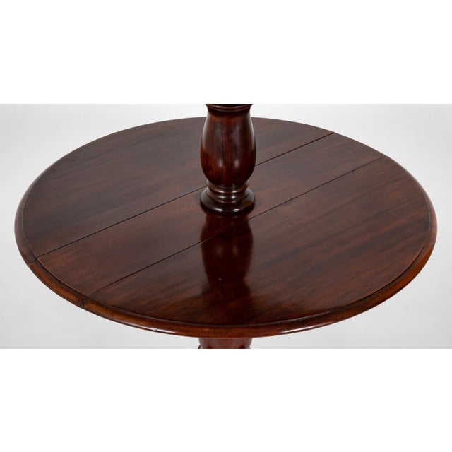 Regency Mahogany Circular Three Tier Folding Dumbwaiter Etagere Brass Castors For Sale - Image 9 of 12