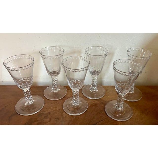 Antique 19th Century English George III Anglo Irish Facet Cut Crystal Sherry Wine Glasses - Set of 6 For Sale - Image 11 of 18