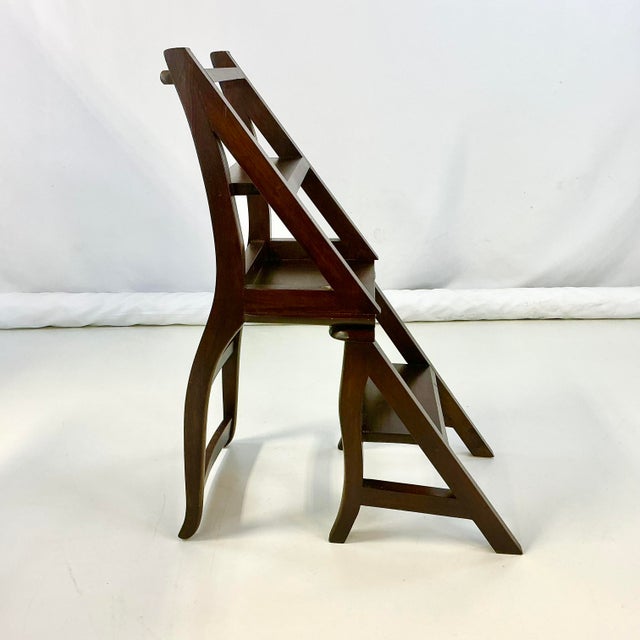 1970s Vintage English Hollywood Regency Arts & Crafts Library Steps Convertible Chair - 3 Step For Sale - Image 6 of 17