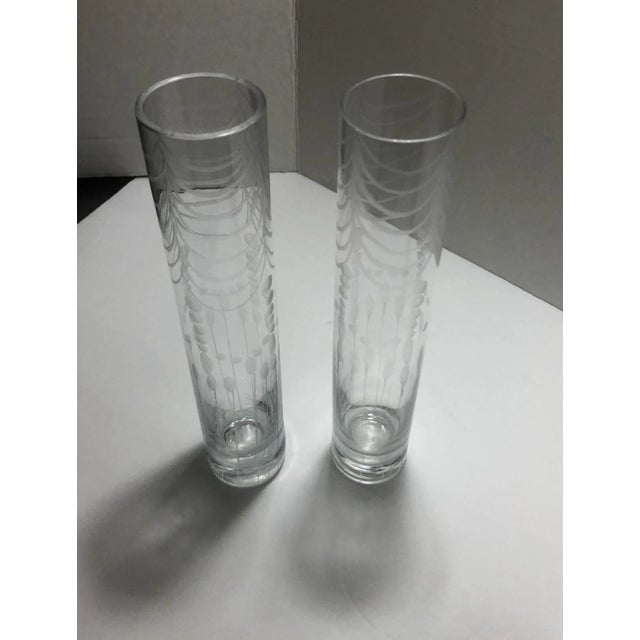 Etched Clear Glass Bud Vase - A Pair For Sale - Image 9 of 12
