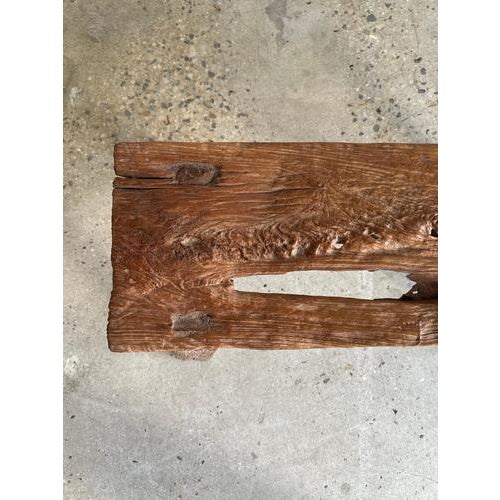 Small Organic Quadripod Bench in Upcycled Asian Teak with Openwork Seat, Matahari For Sale - Image 6 of 18