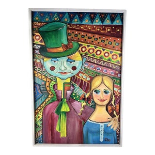 Signed Cho Vintage Alice in Wonderland Style Painting Abstract Expressionism For Sale
