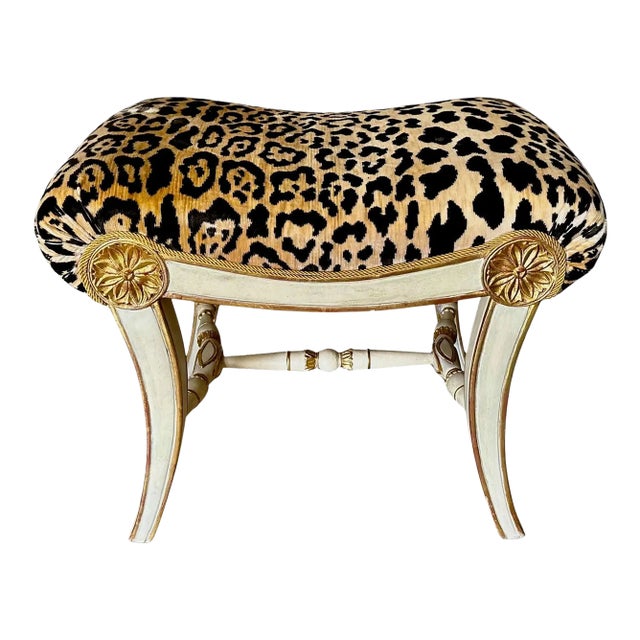 French Splayed Leg White & Water Gilt Bench or Stool For Sale