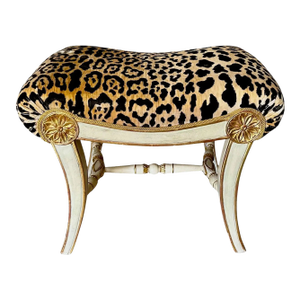 French Splayed Leg White & Water Gilt Bench or Stool