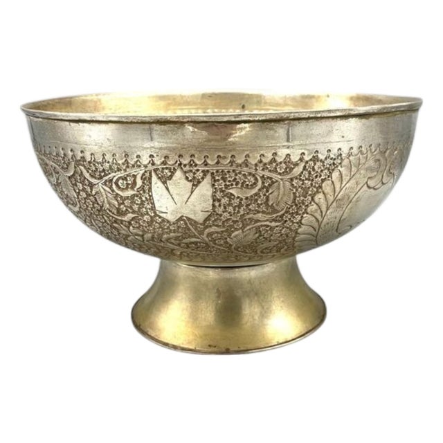 Japanese Silver-Plated Decorative Bowl on Foot, 1870s For Sale