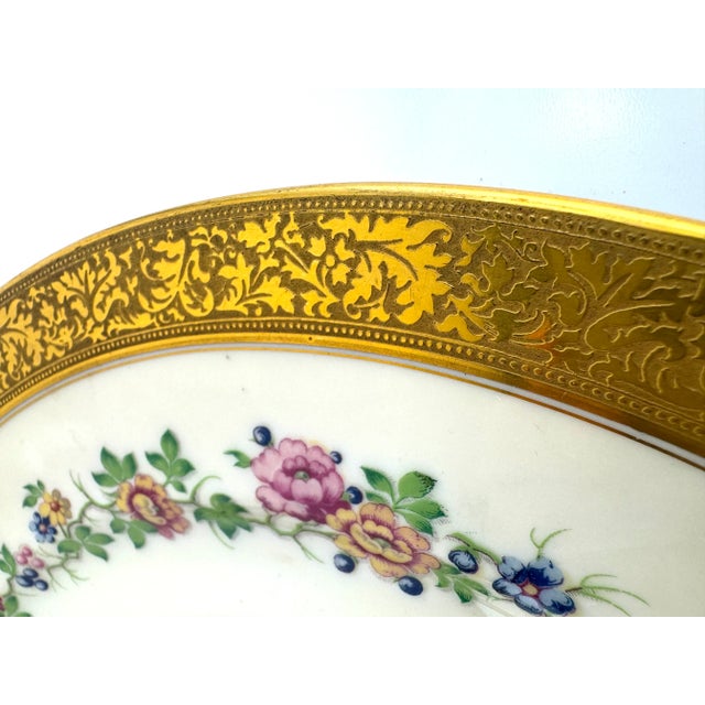 Traditional Vintage Limoges j.p.l. Gilded Porcelain Plates With Floral Garland, Set of 12 For Sale - Image 3 of 16