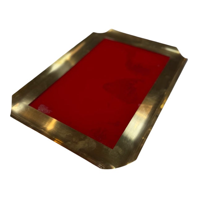 Vintage Bras Tray With Red Glass Insert For Sale