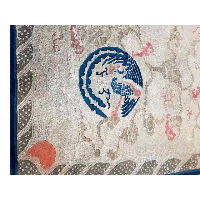 Late 19th Century 1880s Ivory Blue Coral Antique Traditional Chinese Peking Dragon Rug Wool Carpet For Sale - Image 5 of 8
