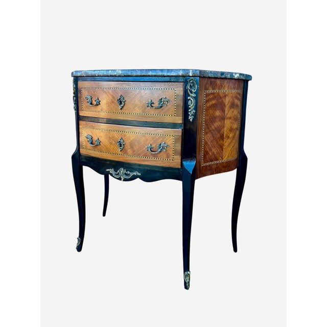 Metal French Louis XV Style Commode with Marble Top, 1940 For Sale - Image 7 of 7