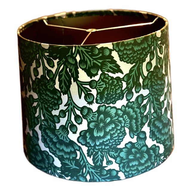 Green Botanical Lampshade | Tapered Drum | Gold Lining For Sale