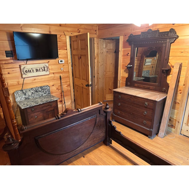 Late Victorian Renaissance Revival Walnut Bedroom Suite, C. 1890–1905 — 3 Pieces For Sale - Image 4 of 15