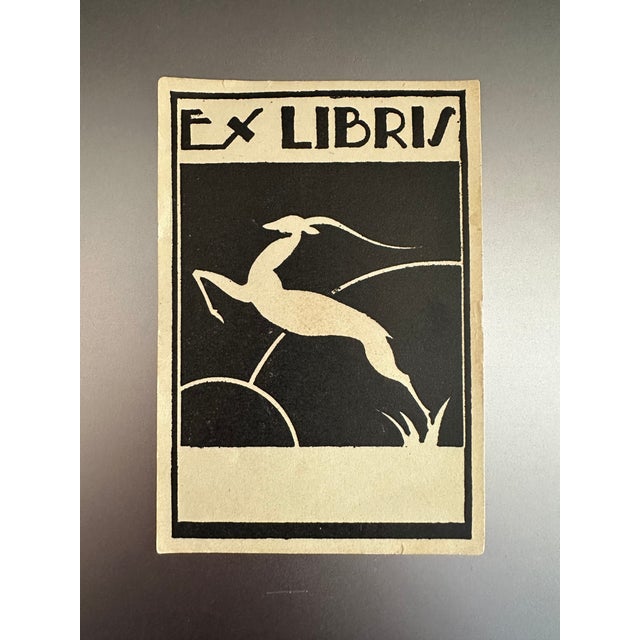 Vintage Art Deco Ex Libris Bookplate With Gazelle Artwork For Sale In New York - Image 6 of 9