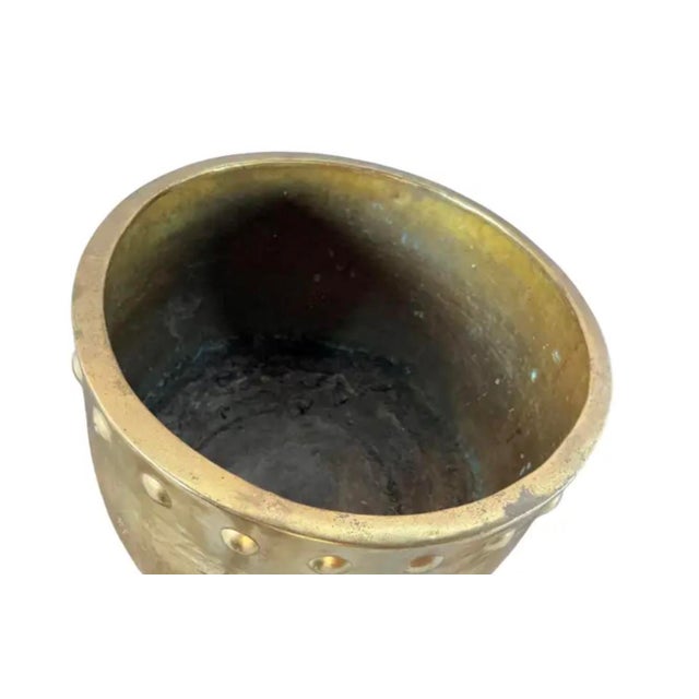 Mid-Century Modern Large Solid Hammered Brass Cachepot Planter For Sale - Image 3 of 8
