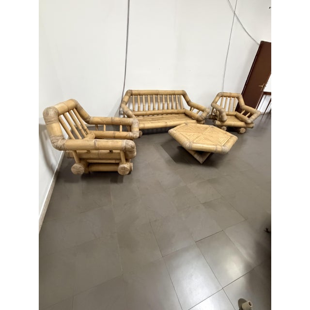Bamboo Sofas, Armchairs and Coffee Table, 1970, Set of 4 For Sale - Image 11 of 11