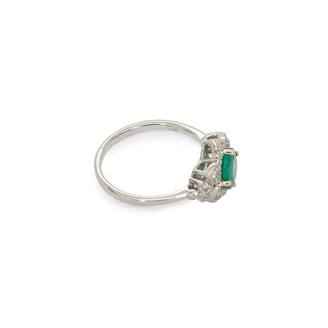 Metal 1cts Colombian Emerald Ring With Natural Diamonds Accents: Solid 14k Gold, 7mm For Sale - Image 7 of 10