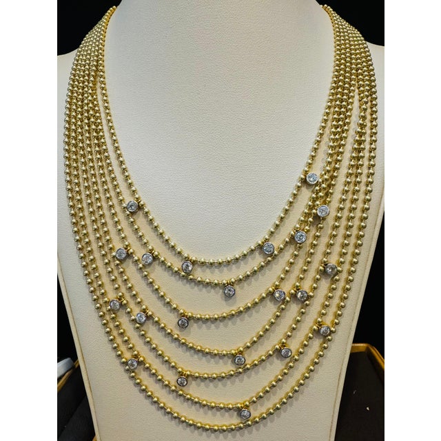 Draperie Diamond 18K Yellow Gold Multi Link Choker Ball Necklace, 7 Layers For Sale - Image 9 of 18