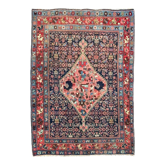 1920s Halvai Bidjar with ASYMMETRICAL Harshang Medallion Rug 3.8 x 5.2 For Sale