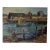 Vintage Signed Maritime Habor Oil Painting Harbor Scene With a Boat For Sale