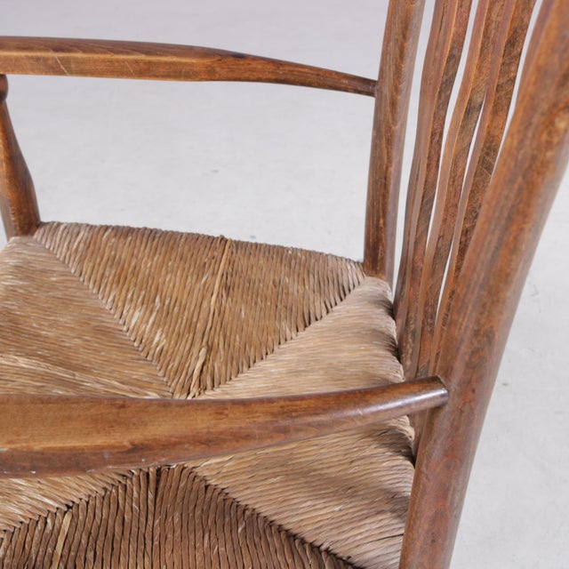 Small Arts & Craft Movement Low Spindlers Back Hearth Side Chair with Wicker Seat by Morris & Co for Liberty and Co Stowaway, London, 1930s For Sale - Image 10 of 12