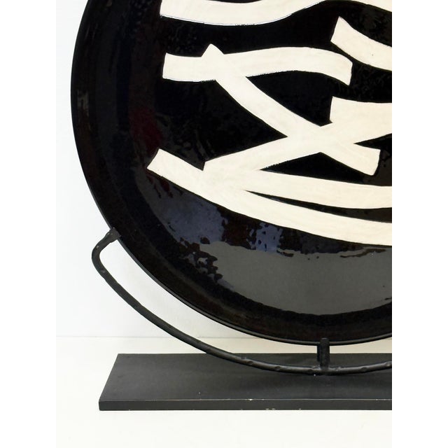 Large Abstract Moroccan Glazed Pottery Charger Plates on Stands, Per Item For Sale - Image 11 of 14