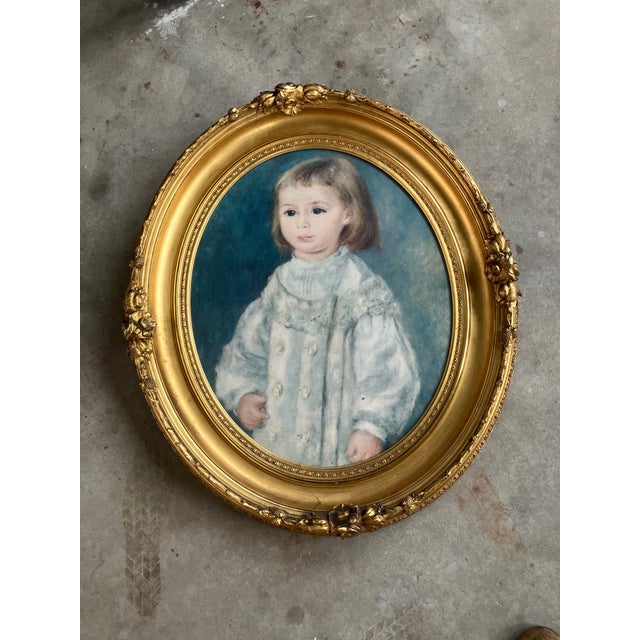 School of Paris, French Oil on Canvas Painting of Young Child Portrait Dressed in Lace Finery, Original Period Oval Gilt Gold Leaf Frame. For Sale - Image 10 of 12