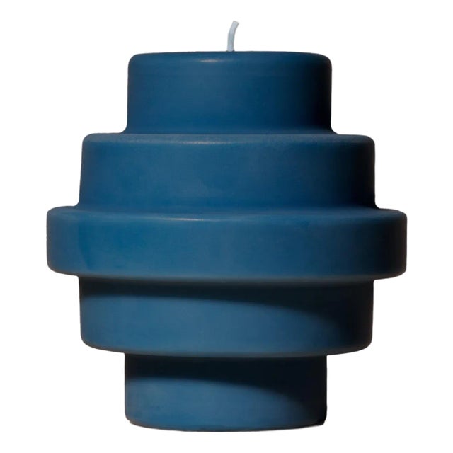 Sculptural Postmodern Beeswax Pillar Candle No.04 in Lucid Blue For Sale