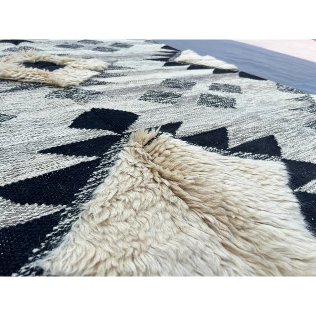 Textile Vintage Afghan Sumak Kilim Rug | Handwoven Wool Carpet | Black and Cream Geometric Rug For Sale - Image 7 of 11