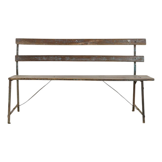 Garden Bench in Iron and Weathered Wood For Sale