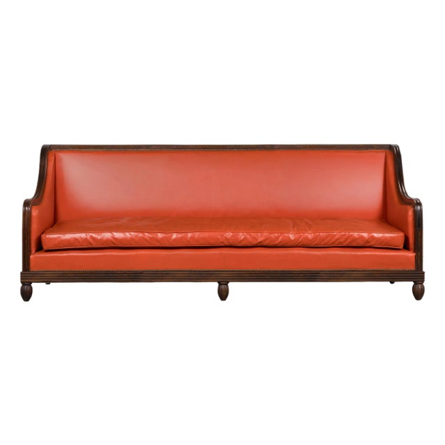 1930s French Art Deco Oak Canape in Faux Leather For Sale