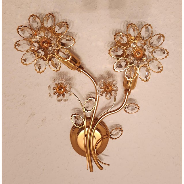 Mid-Century Modern Hollywood Regency Gold-Plated Brass Wall Lamps with Swarovski Crystals from Ernst Palme Palwa, 1960s, Set of 3 For Sale - Image 13 of 18