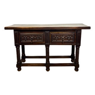 Antique Spanish Baroque Style Walnut Console Table with Twisted Legs, 1880 For Sale