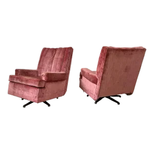 Pair of Velvet Rock & Swivel Tall Back Armchairs
